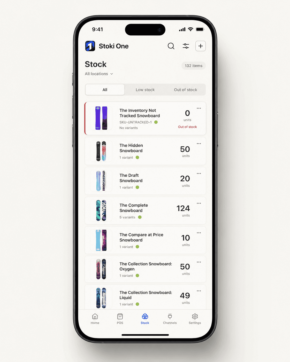 Stoki One stock list on iPhone